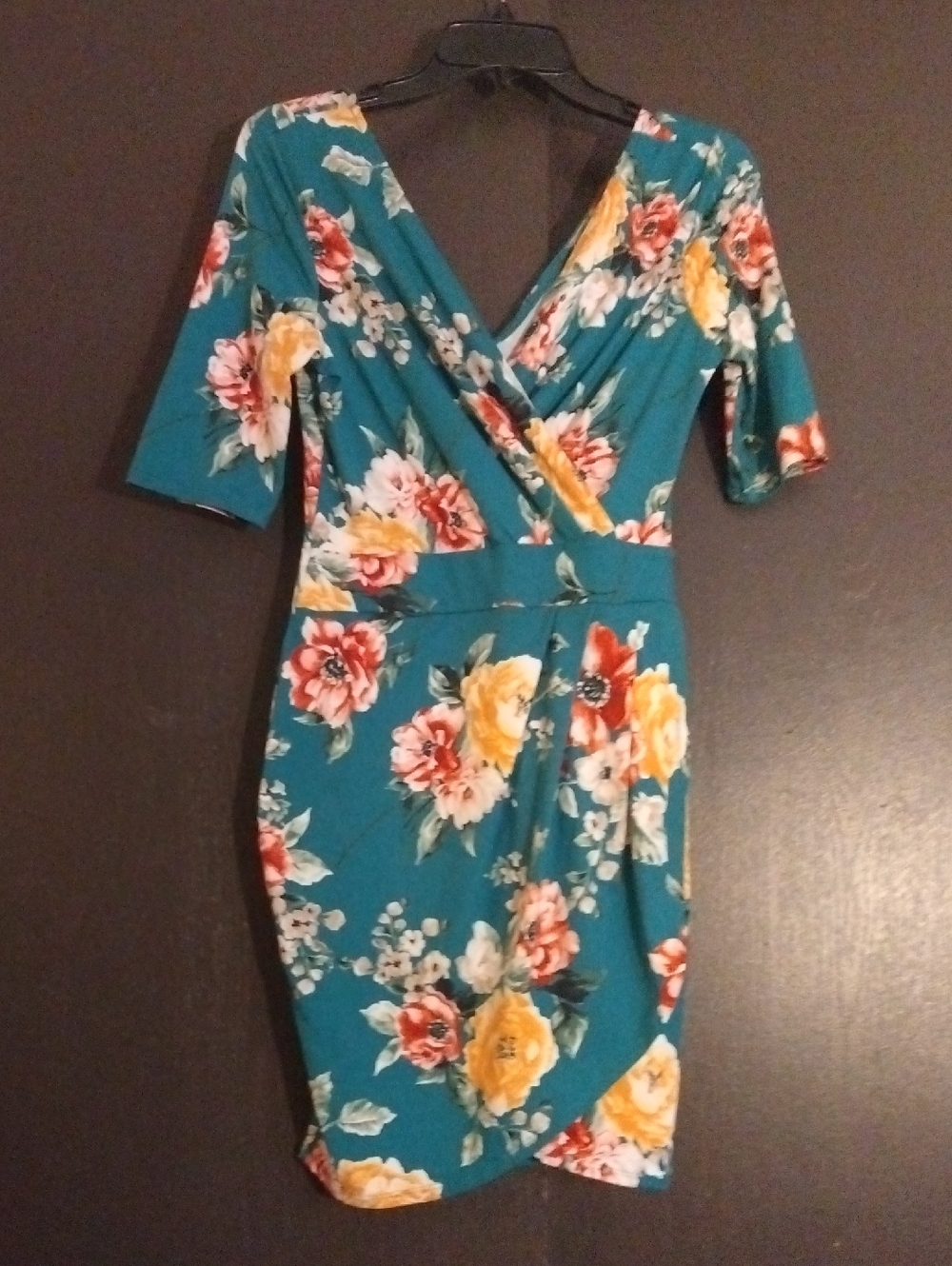 iris Teal Floral Wrap-Style Midi Dress